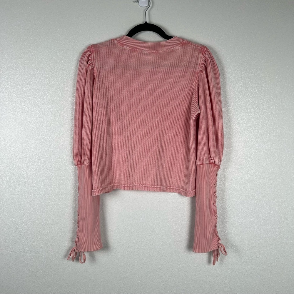 Free People FP One Tasha Puff Sleeve Thermal Top Pink Lace Up XS - Picture 7 of 8